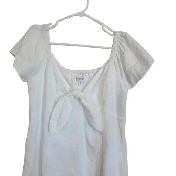 Nine West Women's White Poly/Cotton Seersucker Flutter Sleeve Lined Dress NEW - Picture 3 of 15